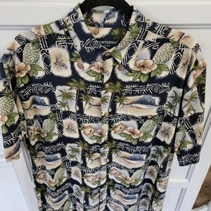 Portofino Mens M 100% Silk Shirt Short Sleeve Hawaiian Tropical Tribal Swordfish